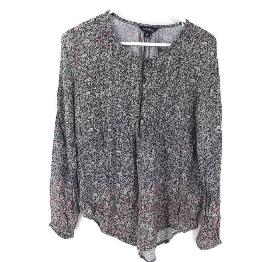Lucky Brand | Blue red floral long sleeve top sz S